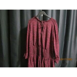 Burgundy Zebra Print‎ Smocked Waist Ruffle Neck Long Sleeve Mini Dress